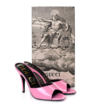 Gucci Polished Calfskin Scarlet Mid Heel Slide Sandals 37 Pink Plexi 10 of 10