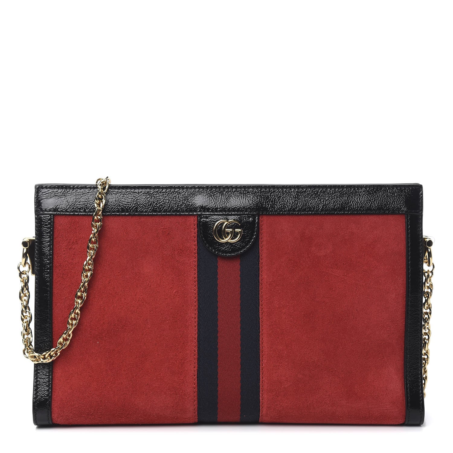 Gucci Suede Patent Web Medium Ophidia Chain Shoulder Bag Hibiscus Red Black 1 of 9