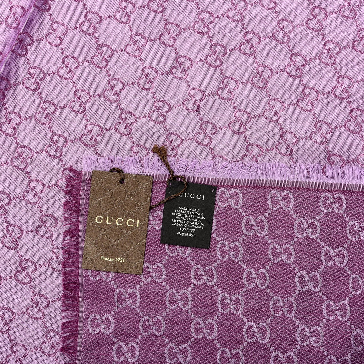 Wool Silk Monogram GGWeb Fringe Shawl Purple