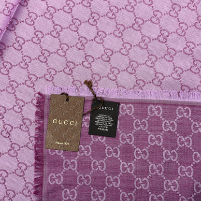 Gucci Wool Silk Monogram GGWeb Fringe Shawl Purple 3 of 3