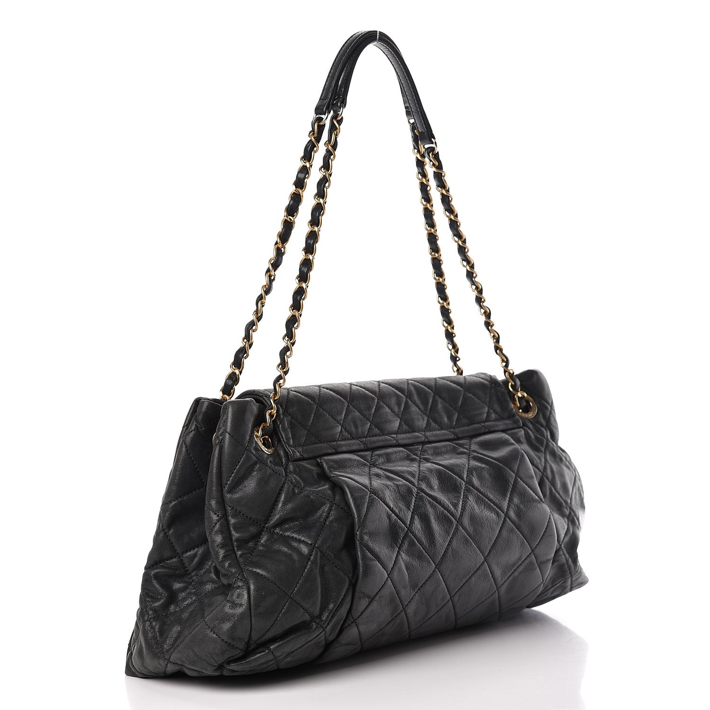Iridescent Calfskin Large Chic Quilt Flap Black