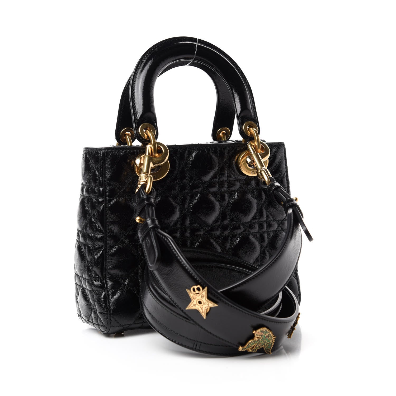 Christian Dior Crinkled Patent Cannage Small Lucky Badges My Lady Dior Black 3 of 11