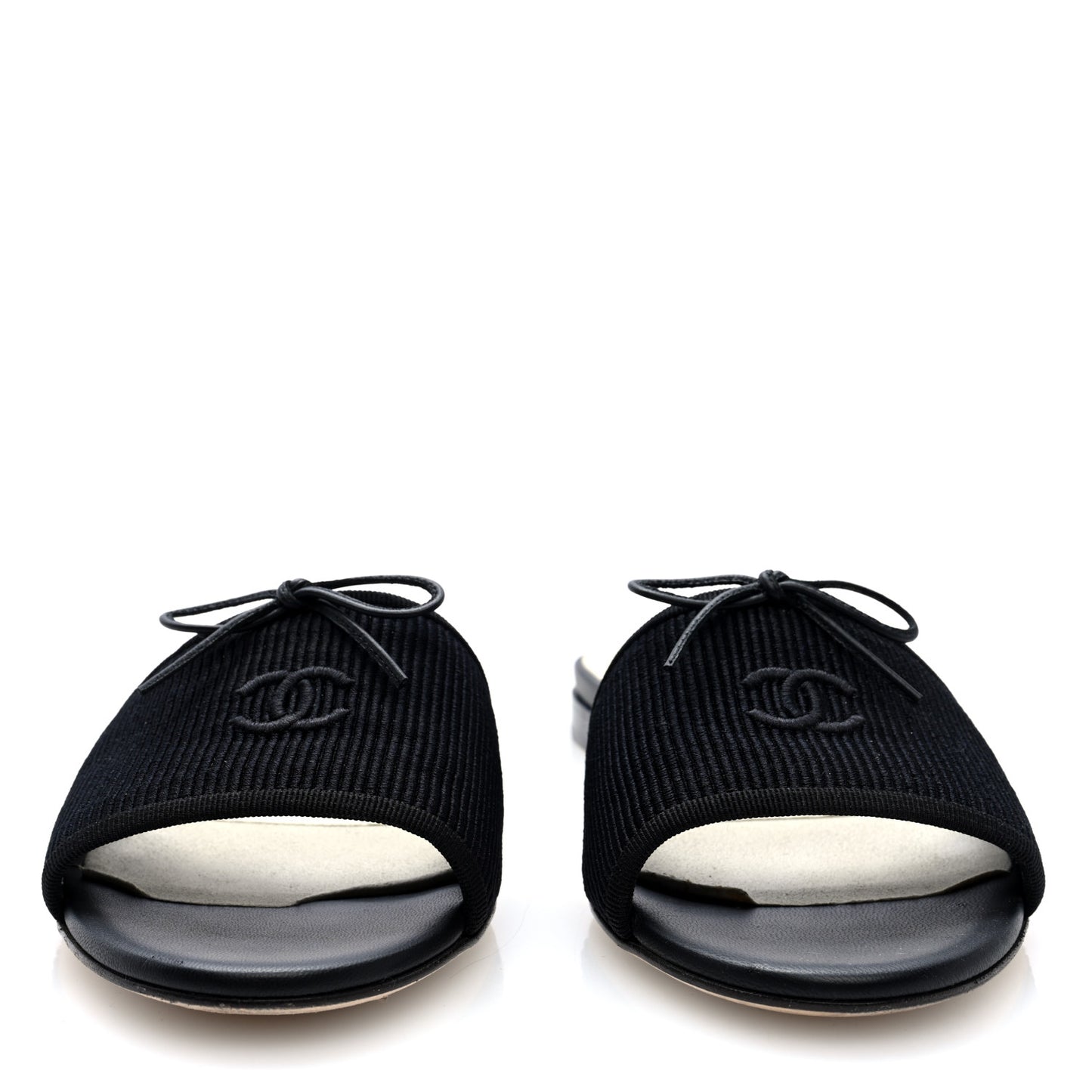Fabric Embroidered CC Bow Mules 38 Black