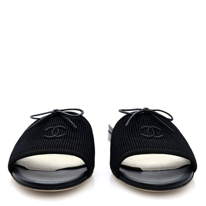 Chanel Fabric Embroidered CC Bow Mules 38 Black 3 of 8