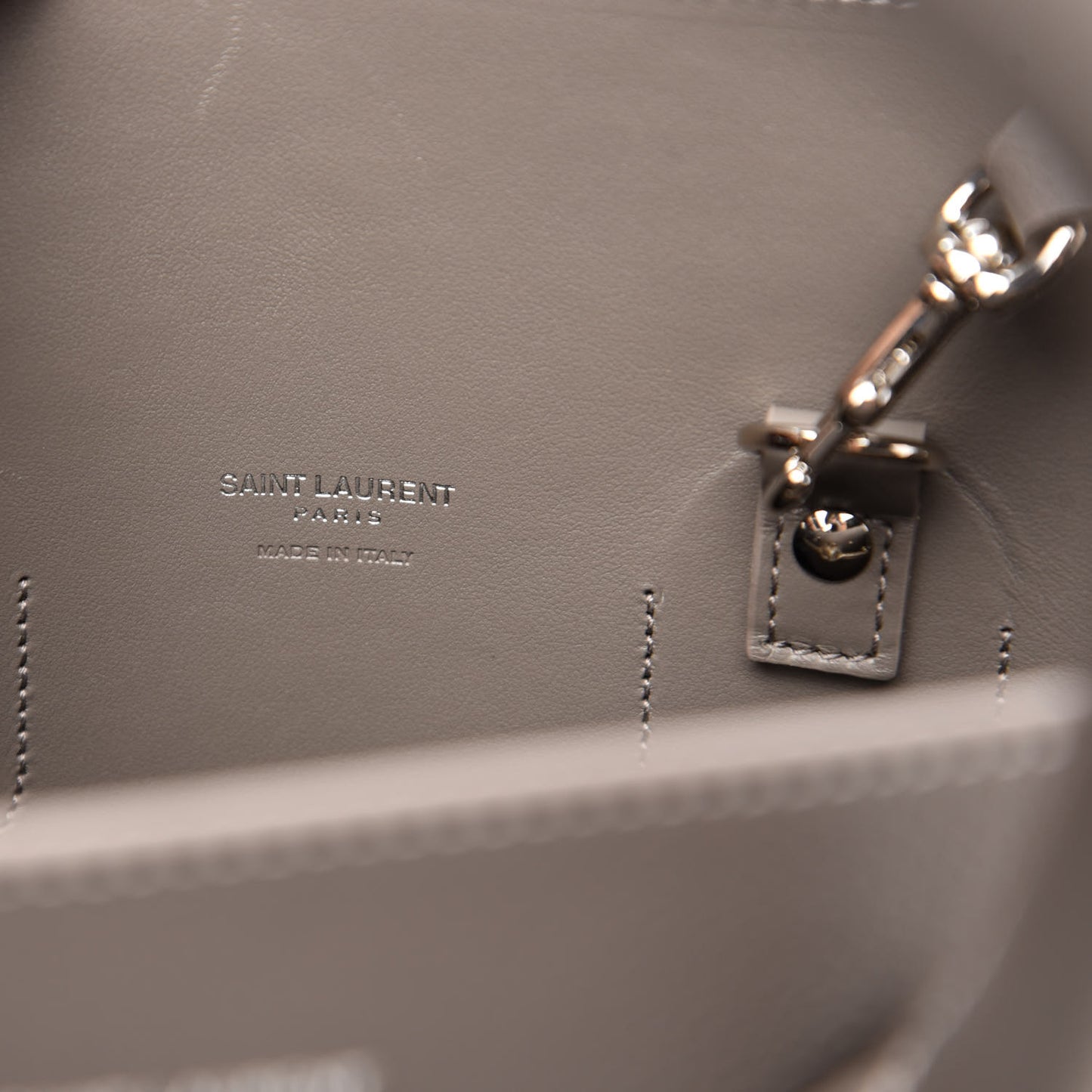 Grained Calfskin Topstitch Small Sac De Jour Grey