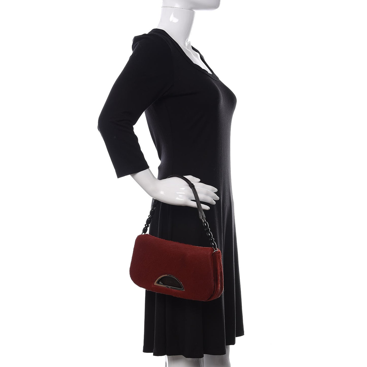 Pony Hair Trotter Maris Pearl Shoulder Bag Dark Red