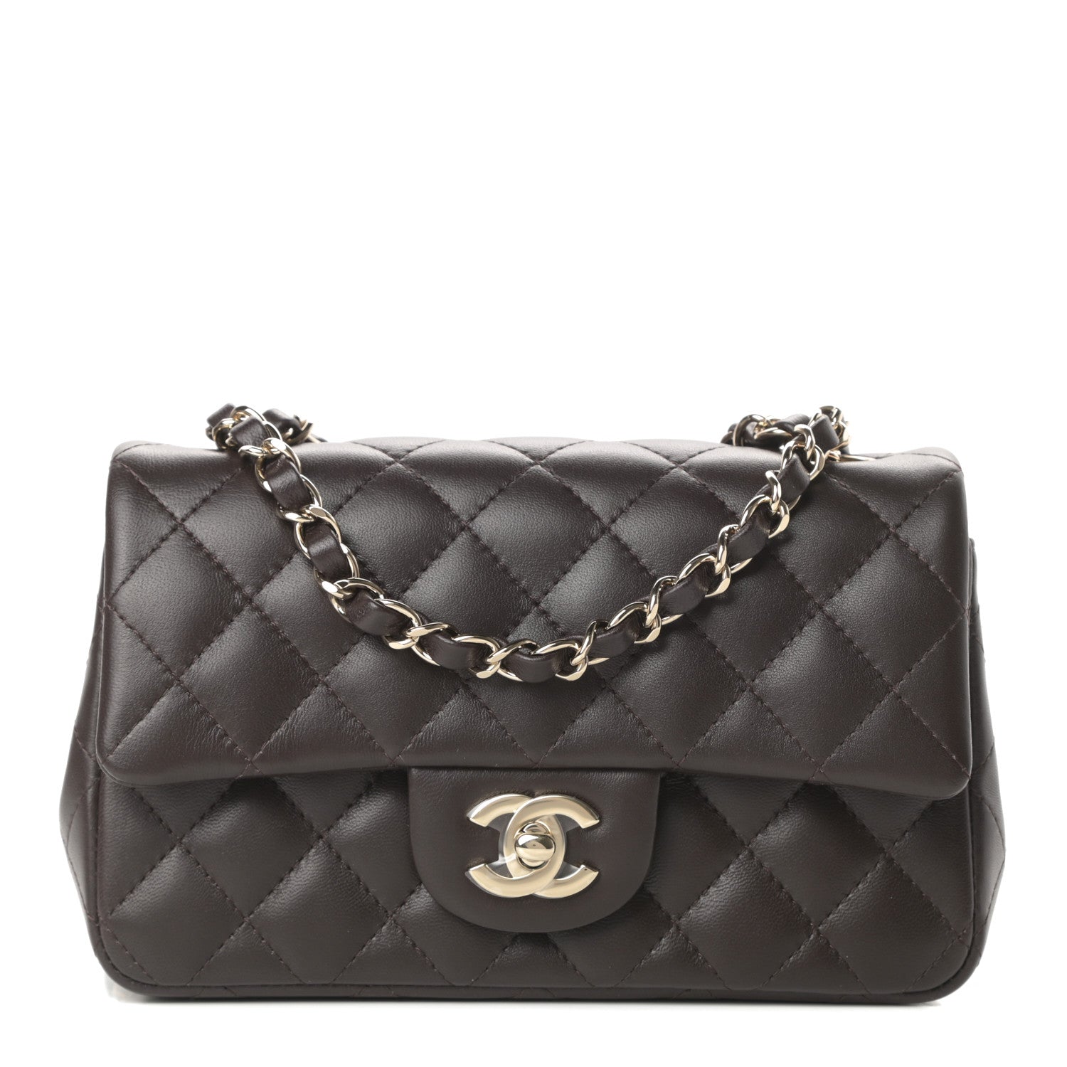 Chanel Lambskin Quilted Mini Rectangular Flap Dark Brown 1 of 12