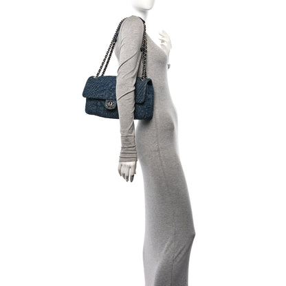 Chanel Denim Quilted Camellia Embroidered Large Flap Blue 2 of 11