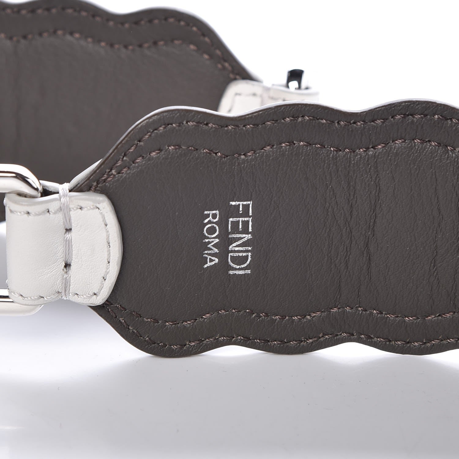 Fendi Vitello Dolce Bi-Color Scalloped Spike Studded Strap You White Ice Carbone Multicolor 3 of 4