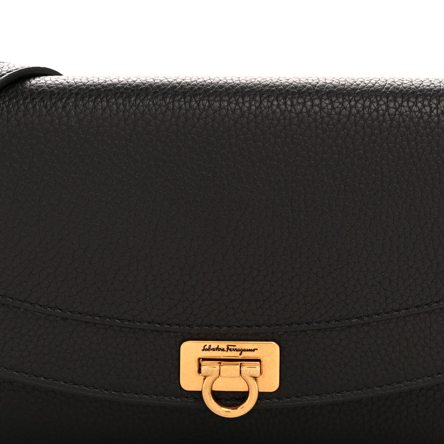 Grained Calfskin Gancini Crossbody Flap Black