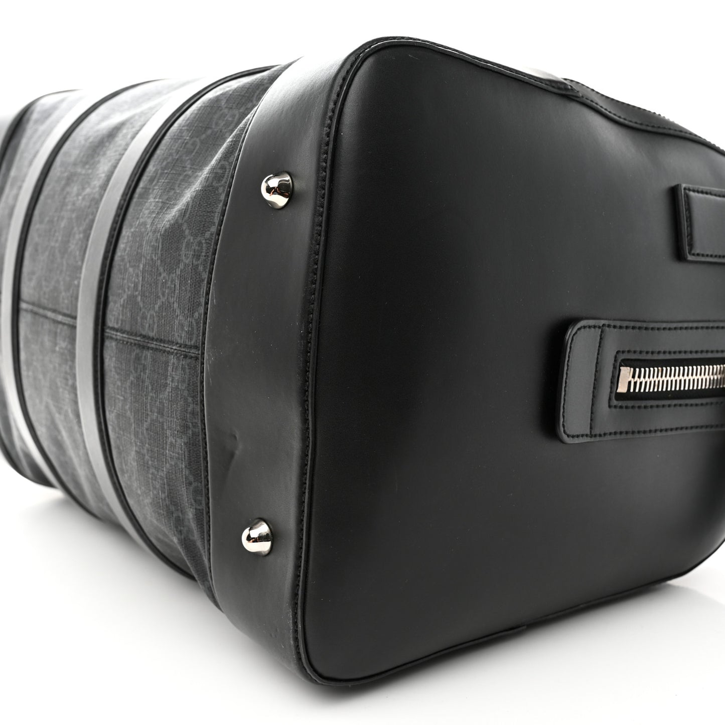 Soft GG Supreme Monogram Appia Calfskin Web Medium Carry On Duffle Bag Black Grey