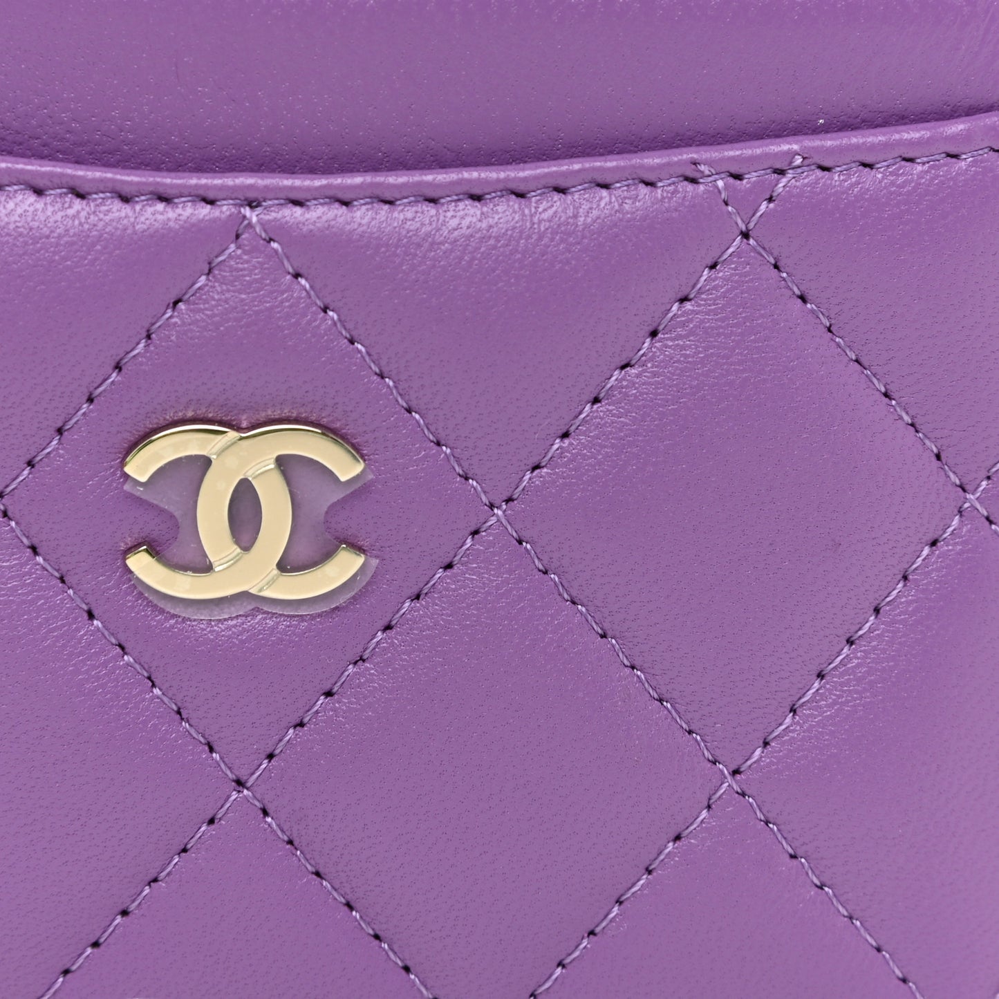 Lambskin Quilted Card Holder Purple