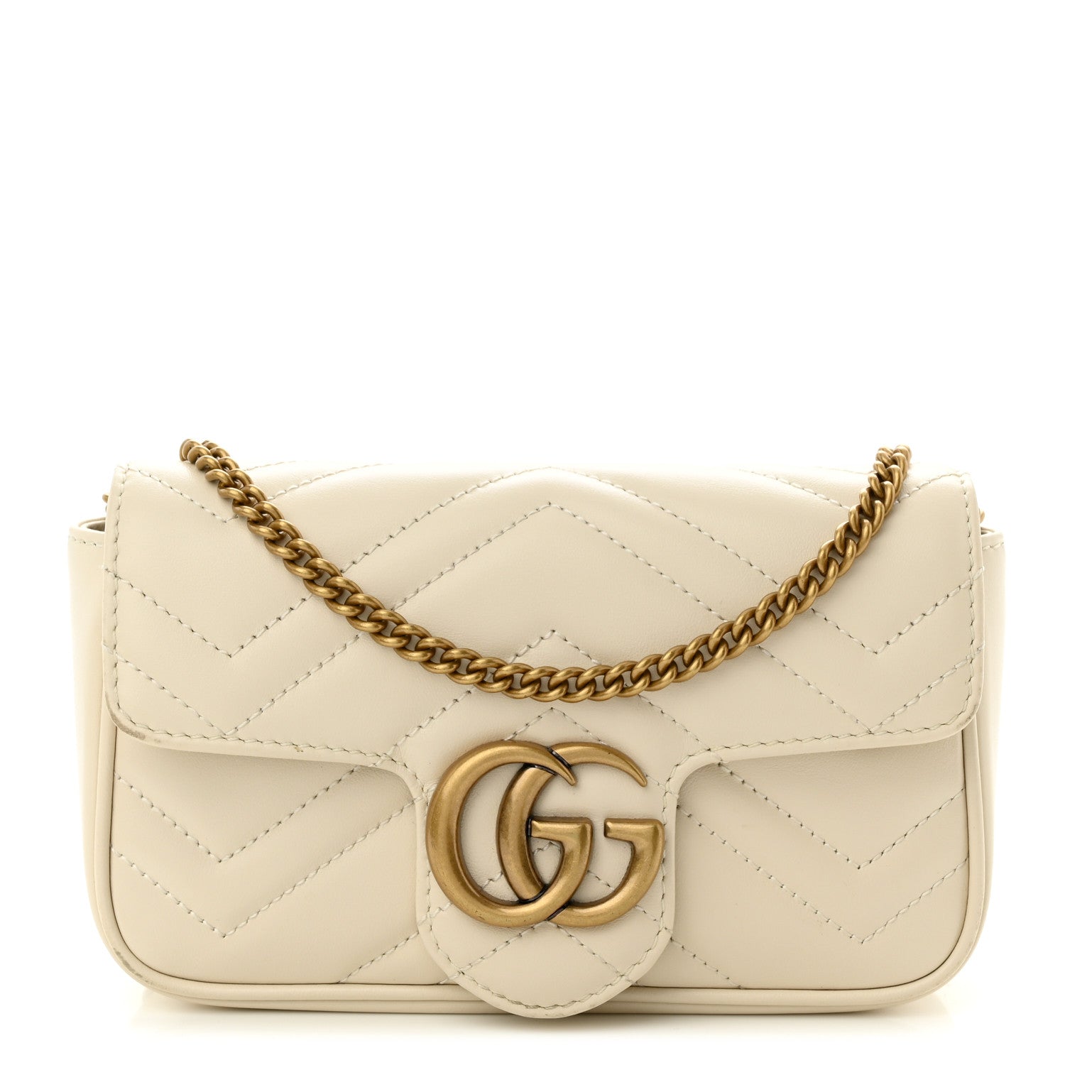 Gucci Calfskin Matelasse Super Mini GG Marmont Shoulder Bag White 1 of 10
