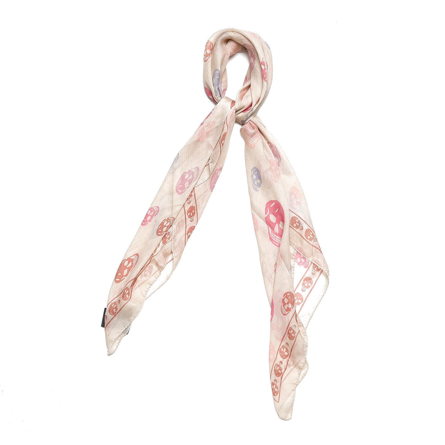 Silk Chiffon Skull Scarf Beige Pink