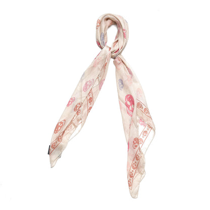 Alexander McQueen Silk Chiffon Skull Scarf Beige Pink 1 of 5