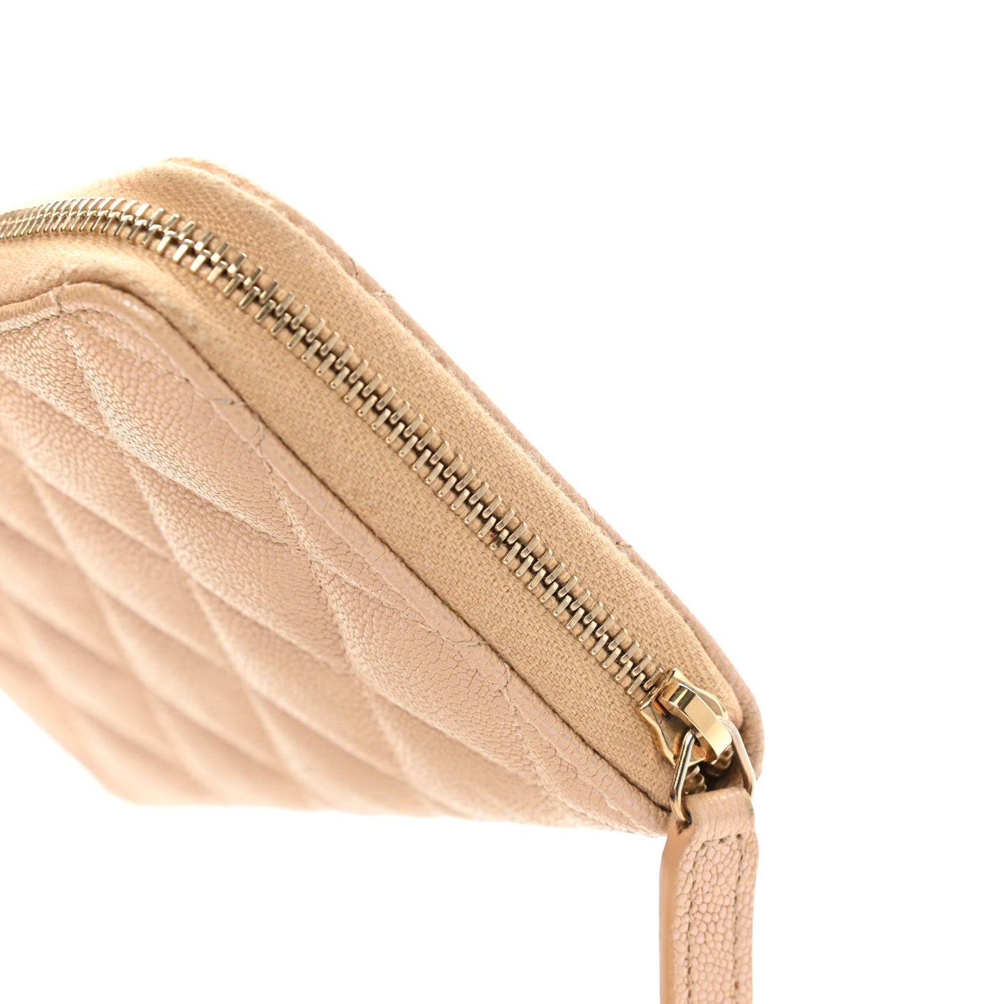 Iridescent Caviar Quilted Medium Zip Around Wallet Beige
