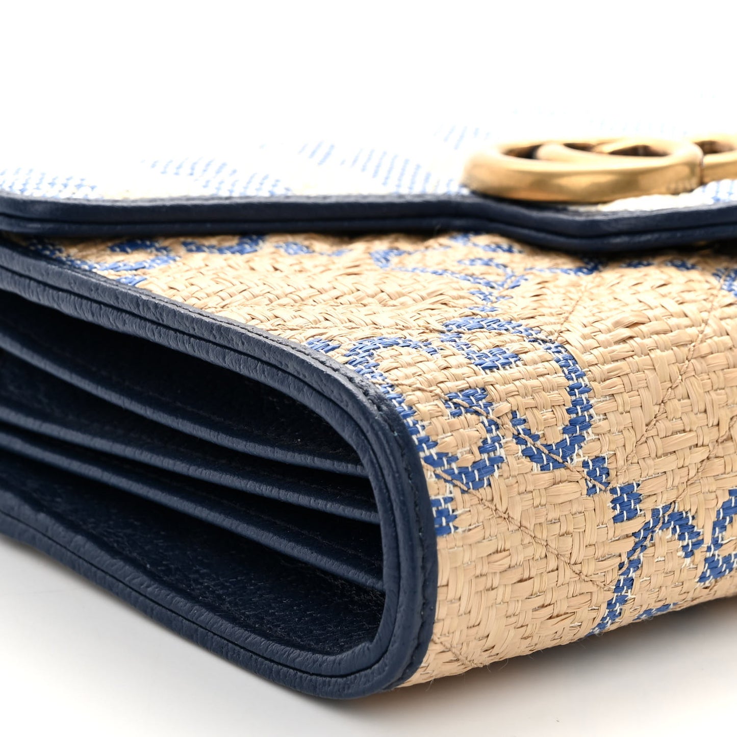 Raffia GG Monogram Matelasse GG Marmont Chain Wallet Mystic White Royale Natural