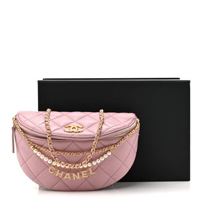 Chanel Shiny Lambskin Quilted Pearl Logo Waist Bag Light Pink 11 of 11
