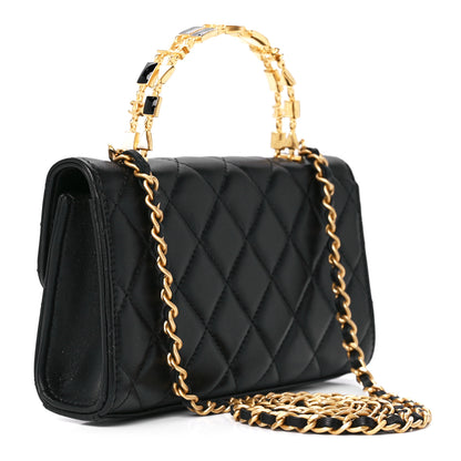 Chanel Lambskin Enamel Quilted Top Handle Flap Phone Holder With Chain Black 3 of 12