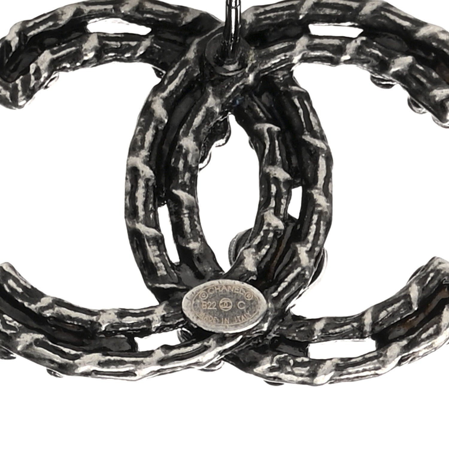 Chanel Crystal CC Camellia Earrings Ruthenium 4 of 5