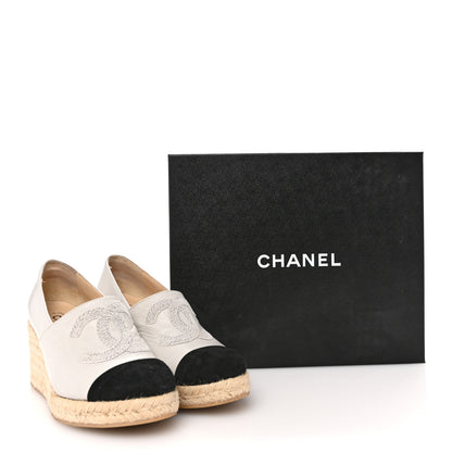 Chanel Lambskin Suede CC Espadrille Wedges 39 Grey Black 10 of 10