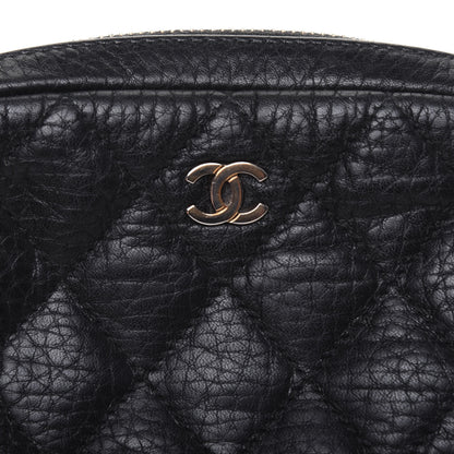 Chanel Calfskin Quilted Small Curvy Pouch Cosmetic Case Navy Blue 10 of 10