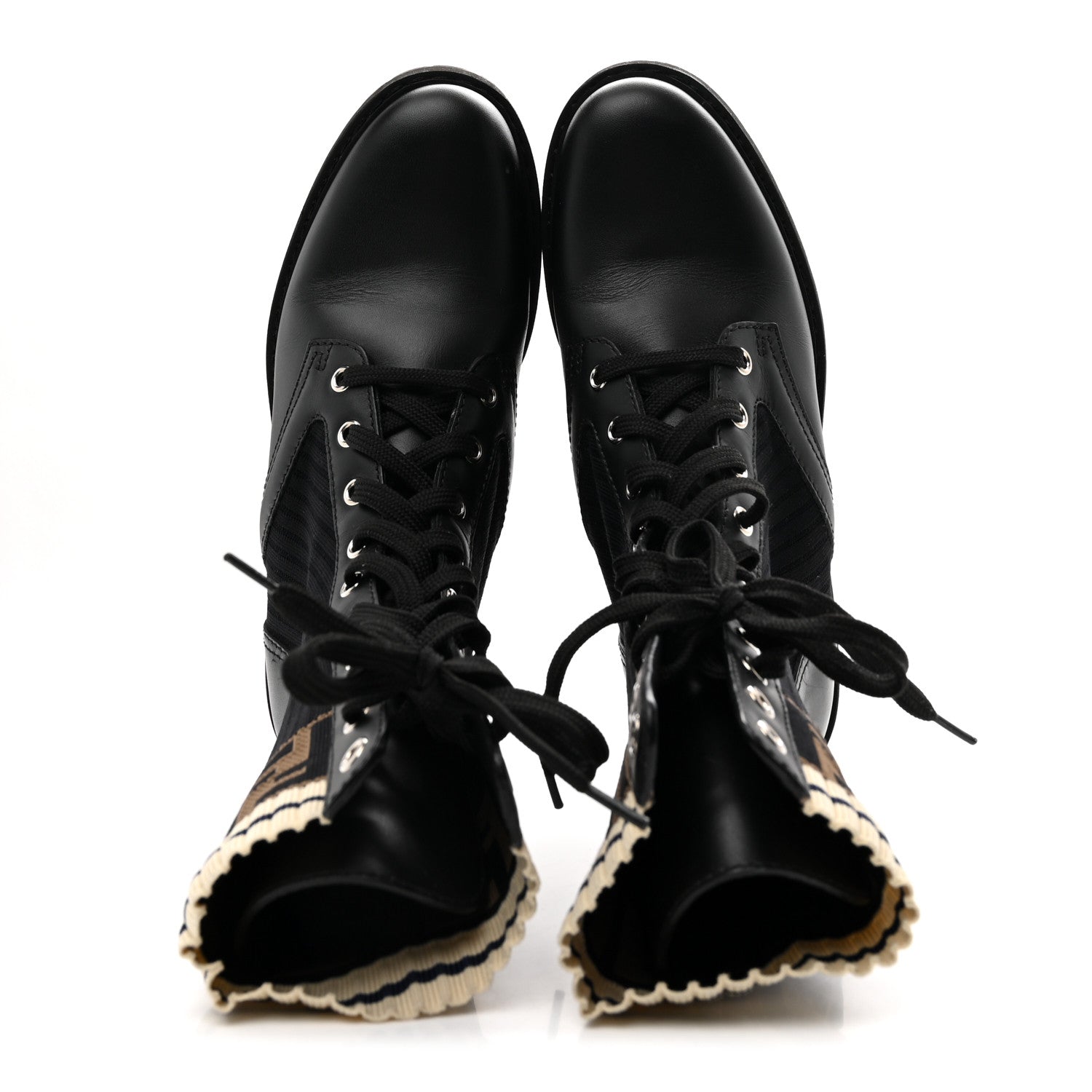 Fendi Calfskin Stretch Fabric Rockoko Biker Boots 37 Tobacco Black Marino 2 of 8