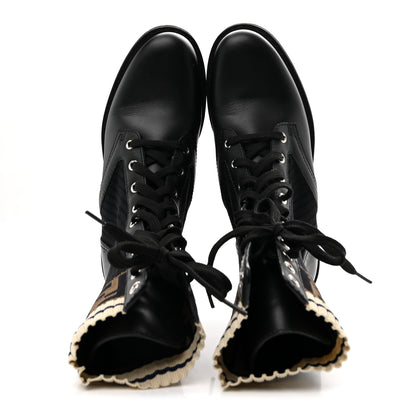Fendi Calfskin Stretch Fabric Rockoko Biker Boots 37 Tobacco Black Marino 2 of 8
