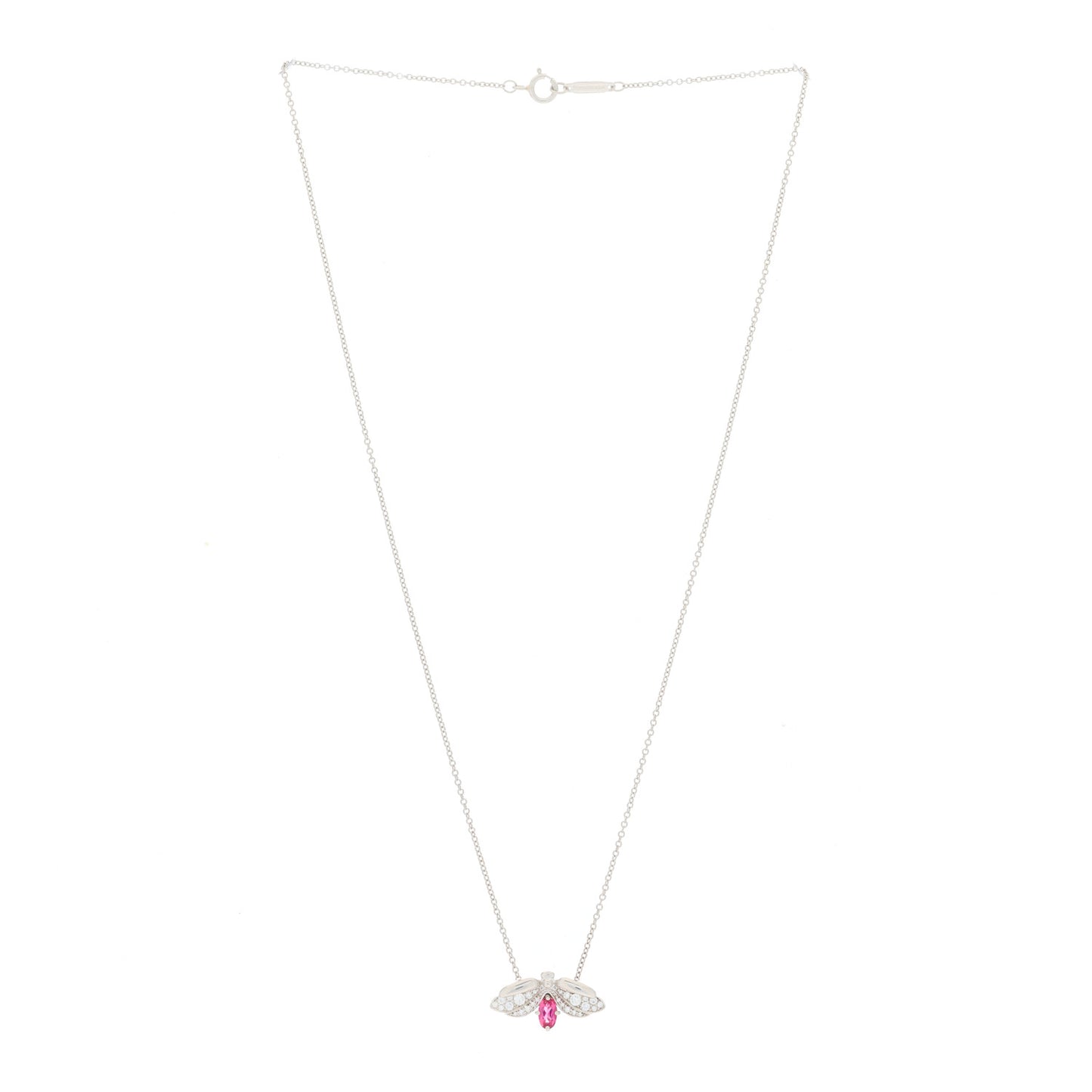 Platinum Diamond Pink Tourmaline Paper Flowers Firefly Pendant Necklace