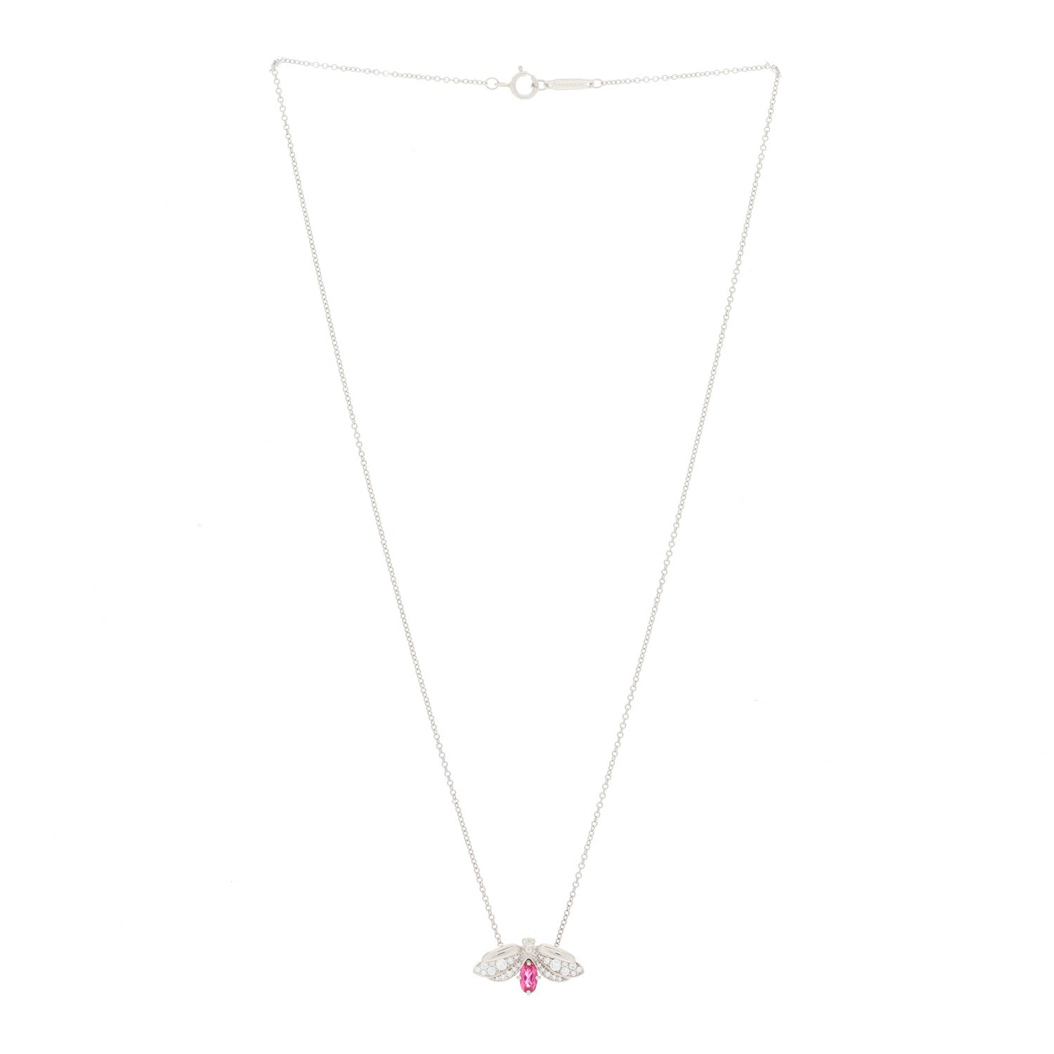 Tiffany Platinum Diamond Pink Tourmaline Paper Flowers Firefly Pendant Necklace 2 of 4