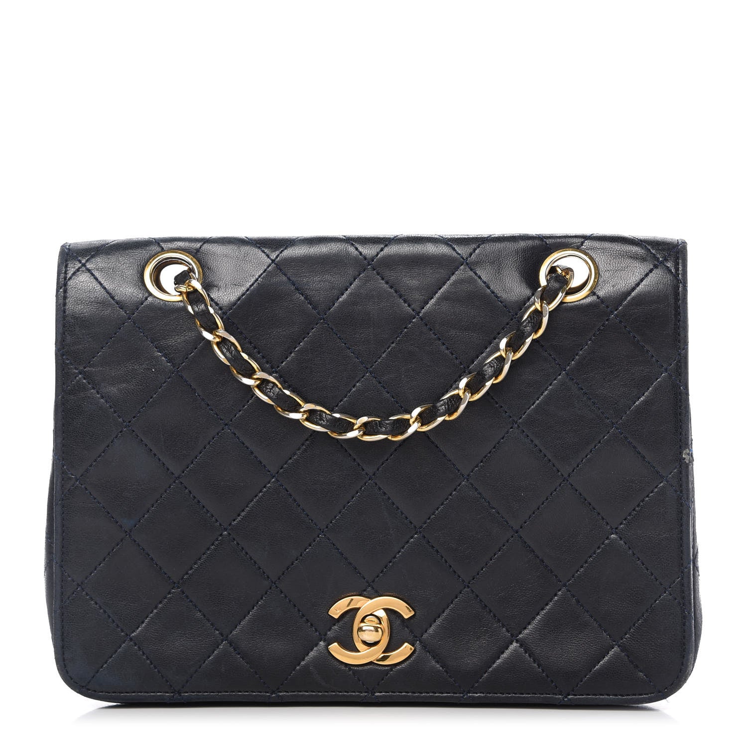Chanel Lambskin Quilted Small Single Flap Bag Navy 1 of 12