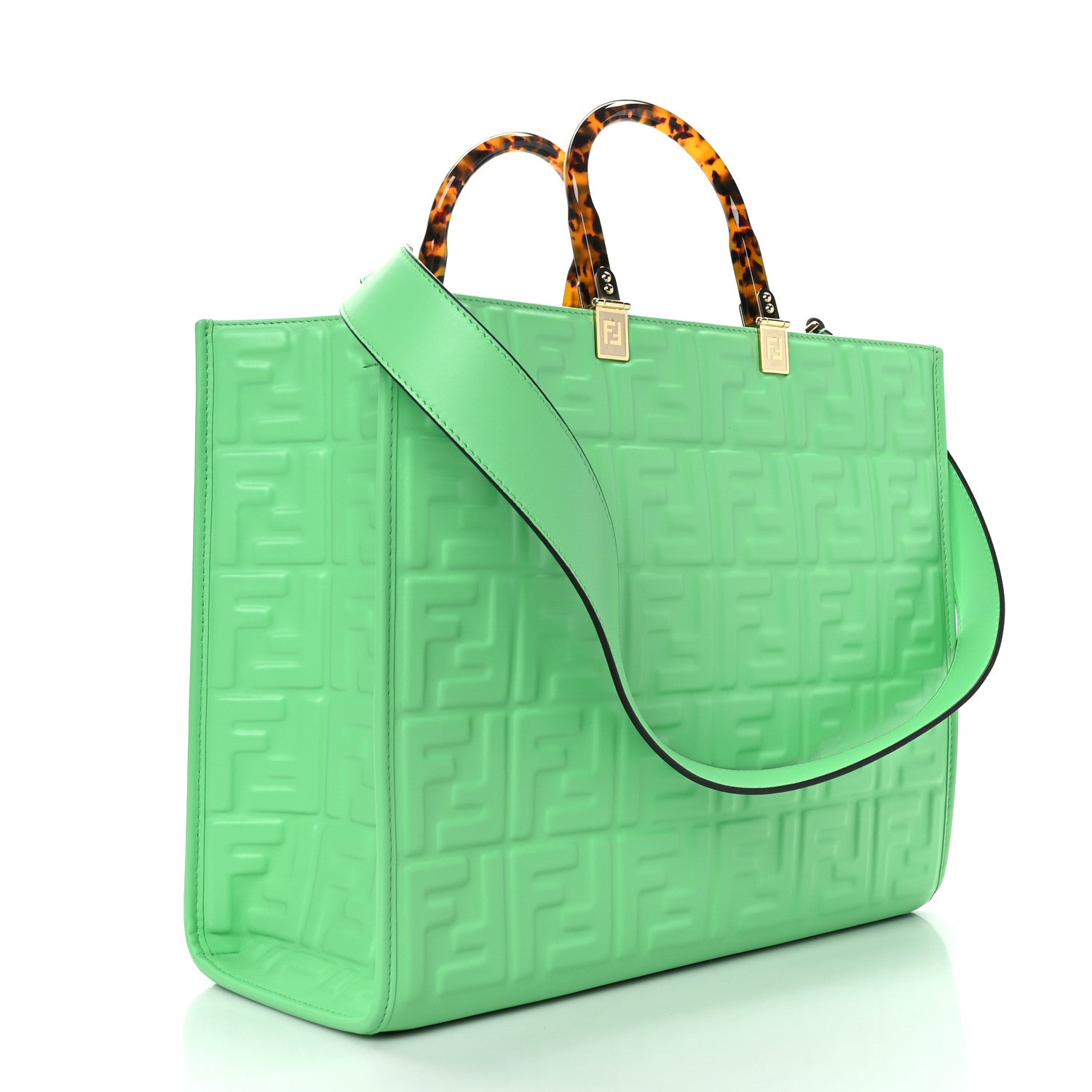 Fendi Vitello Plexiglass FF Embossed Medium Fendi Sunshine Shopper Tote Edamame 3 of 11