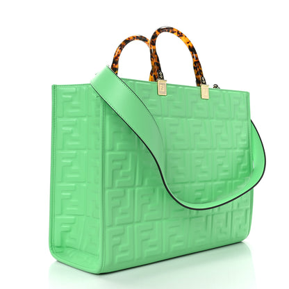 Fendi Vitello Plexiglass FF Embossed Medium Fendi Sunshine Shopper Tote Edamame 3 of 11