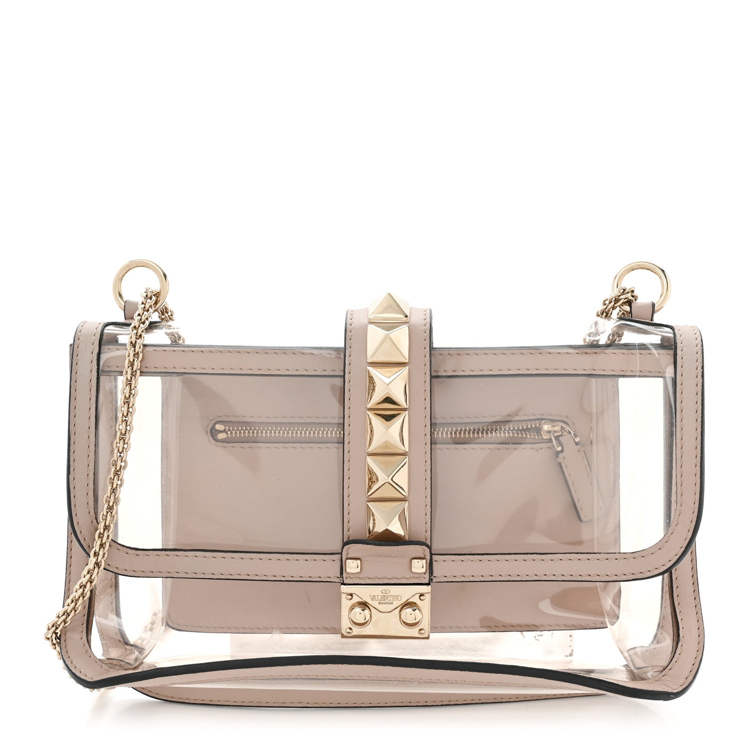 Valentino Garavani PVC Nappa Naked Small Glam Lock Rockstud Flap Poudre 1 of 10