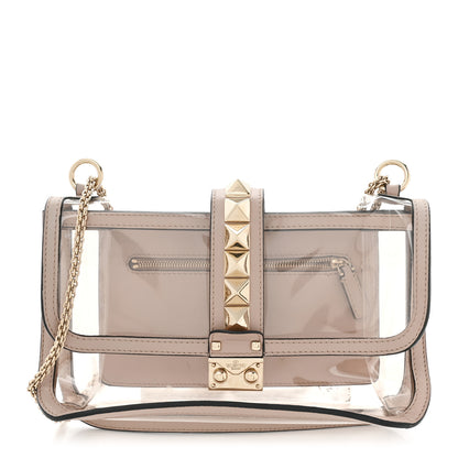 Valentino Garavani PVC Nappa Naked Small Glam Lock Rockstud Flap Poudre 1 of 10