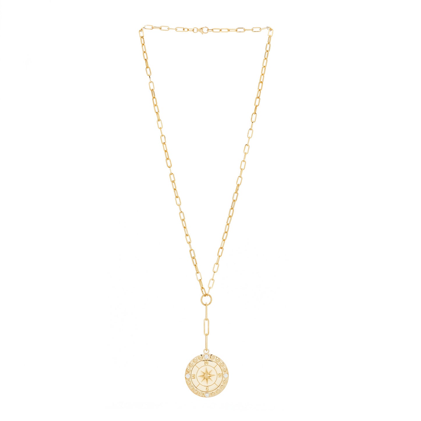 18K Yellow Gold Diamond Large Internal Compass Refined Clip Extension Chain Necklace