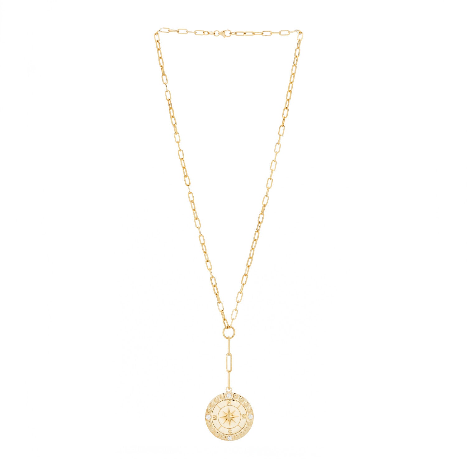 Foundrae 18K Yellow Gold Diamond Large Internal Compass Refined Clip Extension Chain Necklace 1 of 6