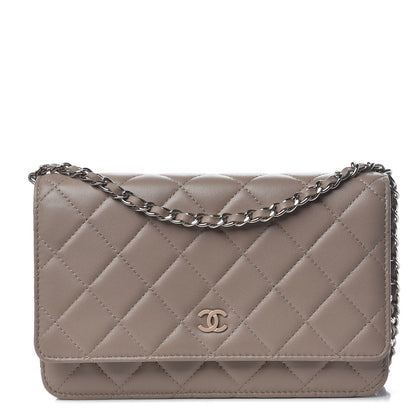 Chanel Lambskin Quilted Wallet on Chain WOC Taupe 1 of 15