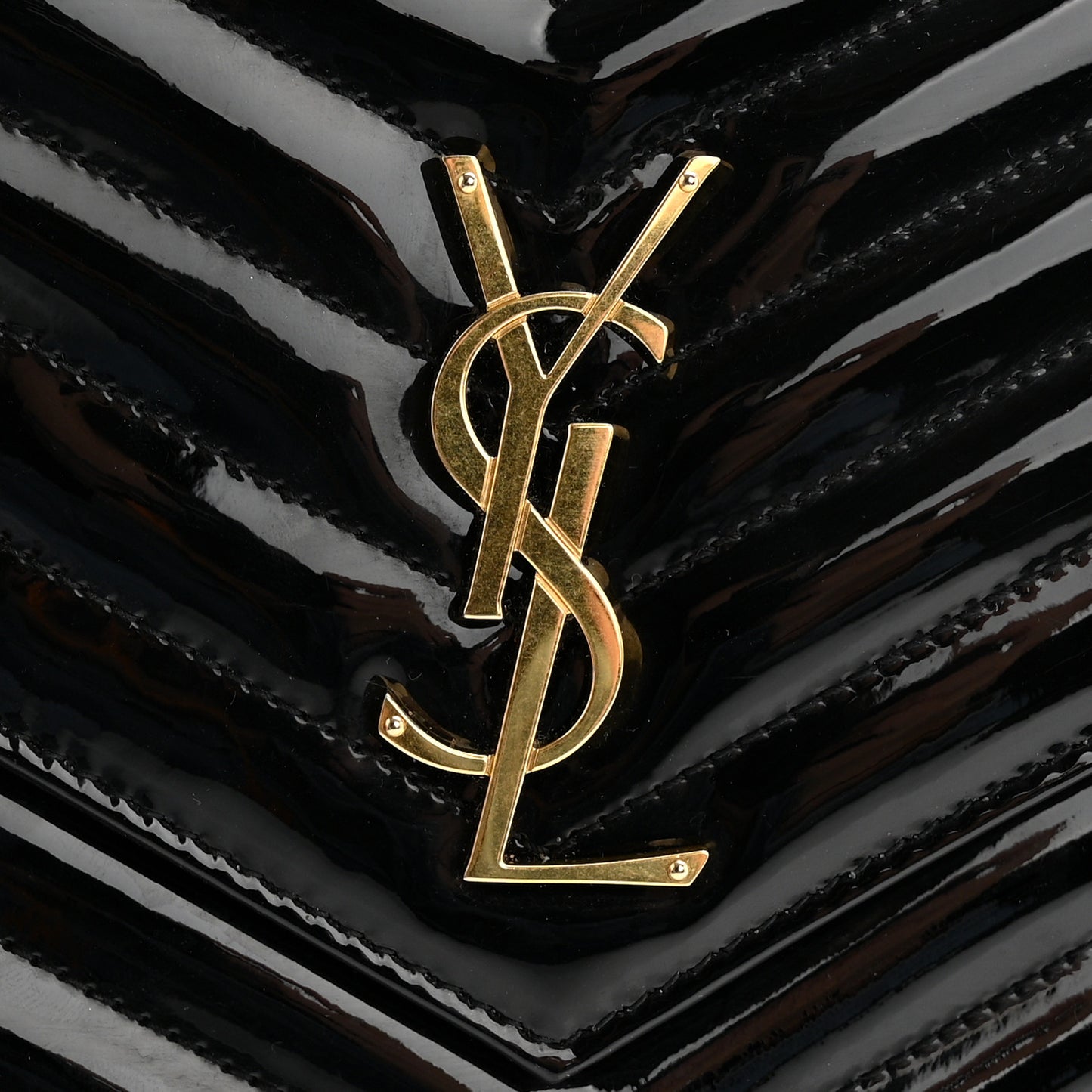 Patent Matelasse Chevron Monogram Envelope Clutch Black
