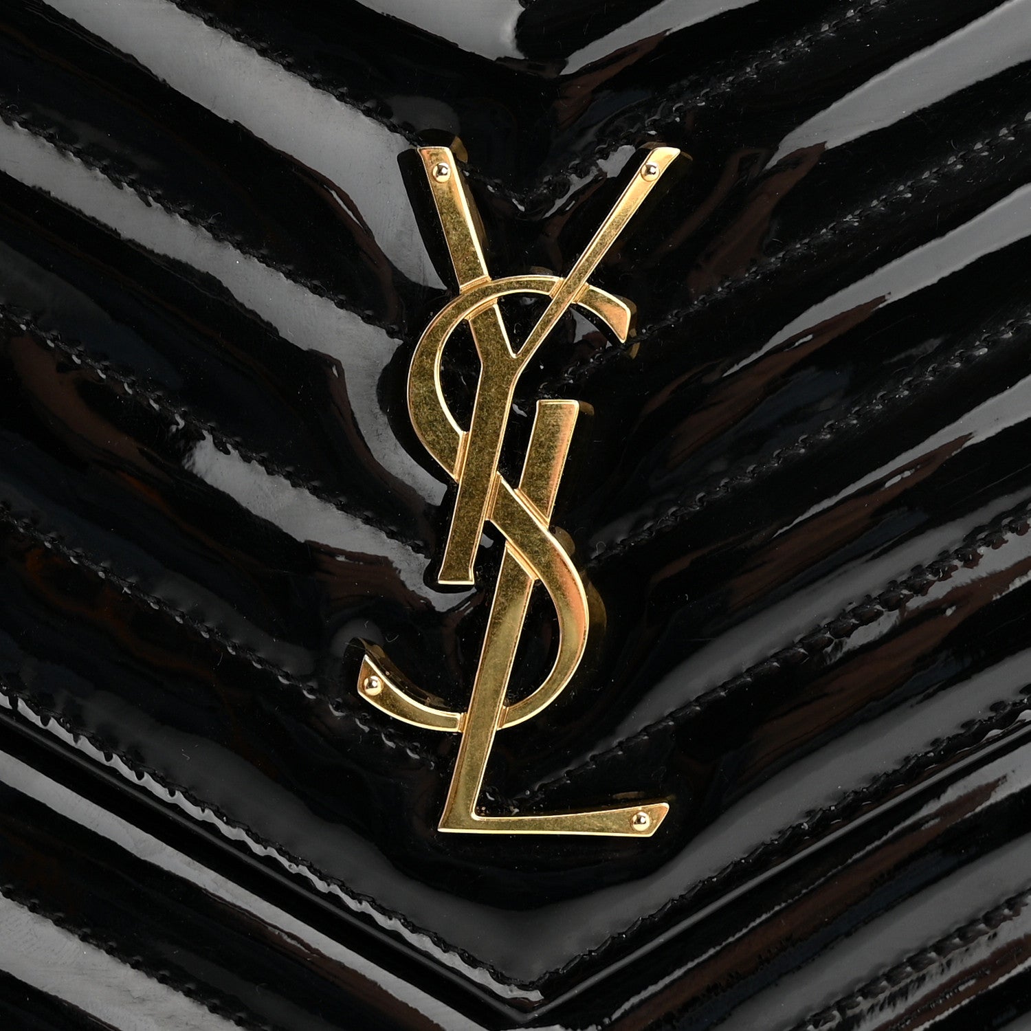 Saint Laurent Patent Matelasse Chevron Monogram Envelope Clutch Black 9 of 10