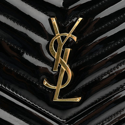 Saint Laurent Patent Matelasse Chevron Monogram Envelope Clutch Black 9 of 10