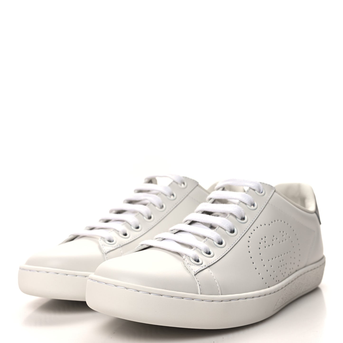 Calfskin Interlocking G Perforated Womens Ace Sneakers 36 White Grey Sky