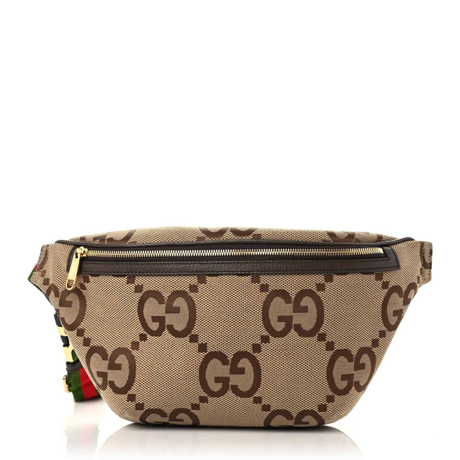Gucci Monogram Jumbo GG Textured Dollar Calfskin Web Belt Bag Camel Ebony New Acero 1 of 7