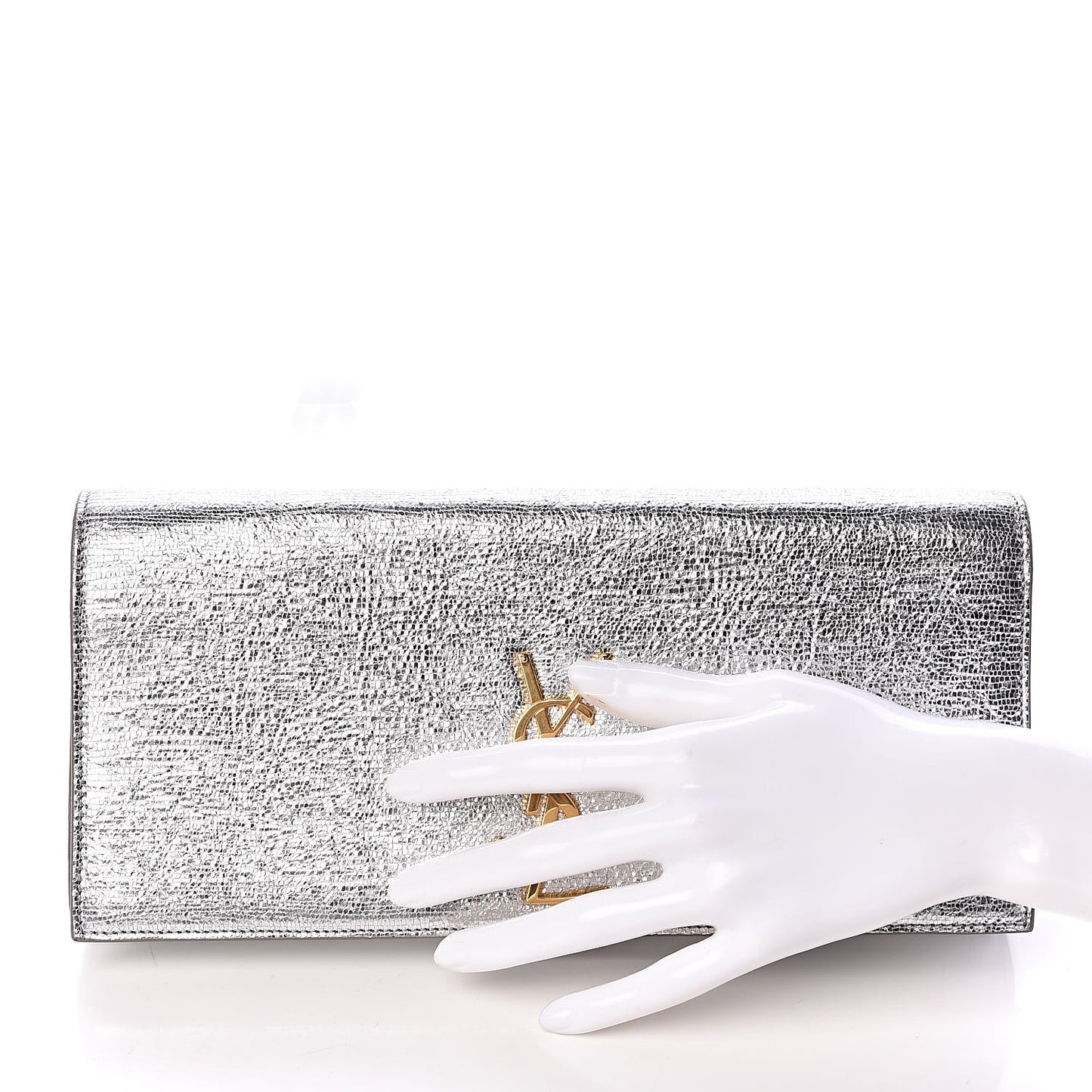 Metallic Textured Calfskin Classic Monogram Cassandre Clutch Pale Gold