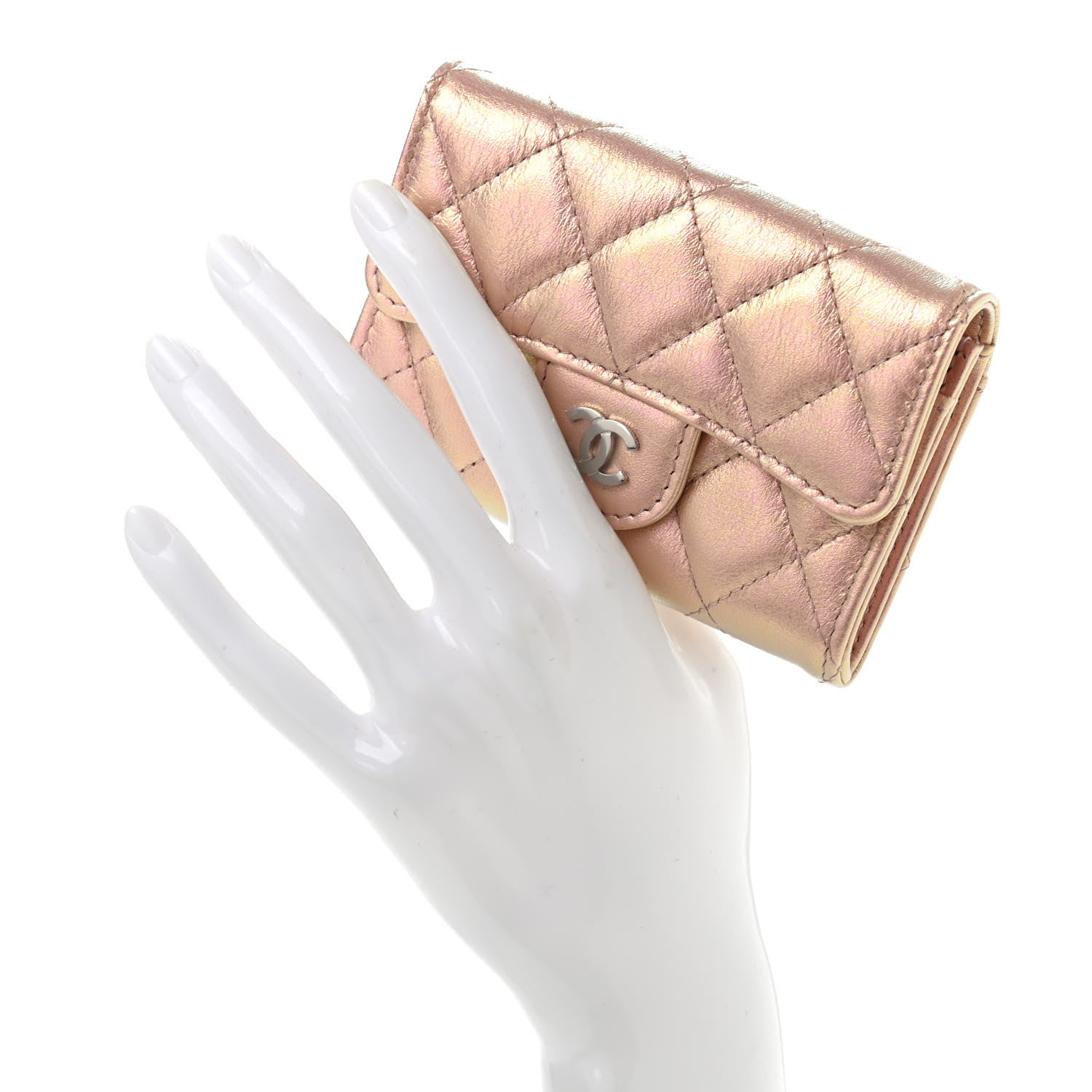 Chanel Iridescent Calfskin Quilted Flap Card Holder Wallet Pink 2 of 8