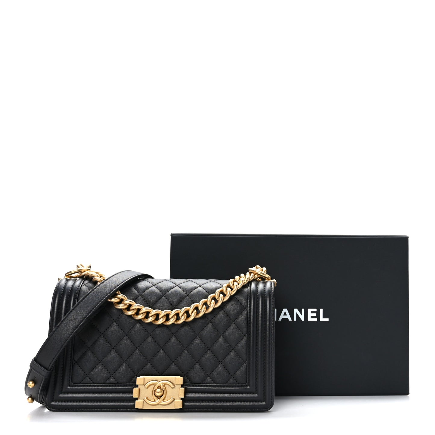 Calfskin Quilted Medium Boy Flap Black