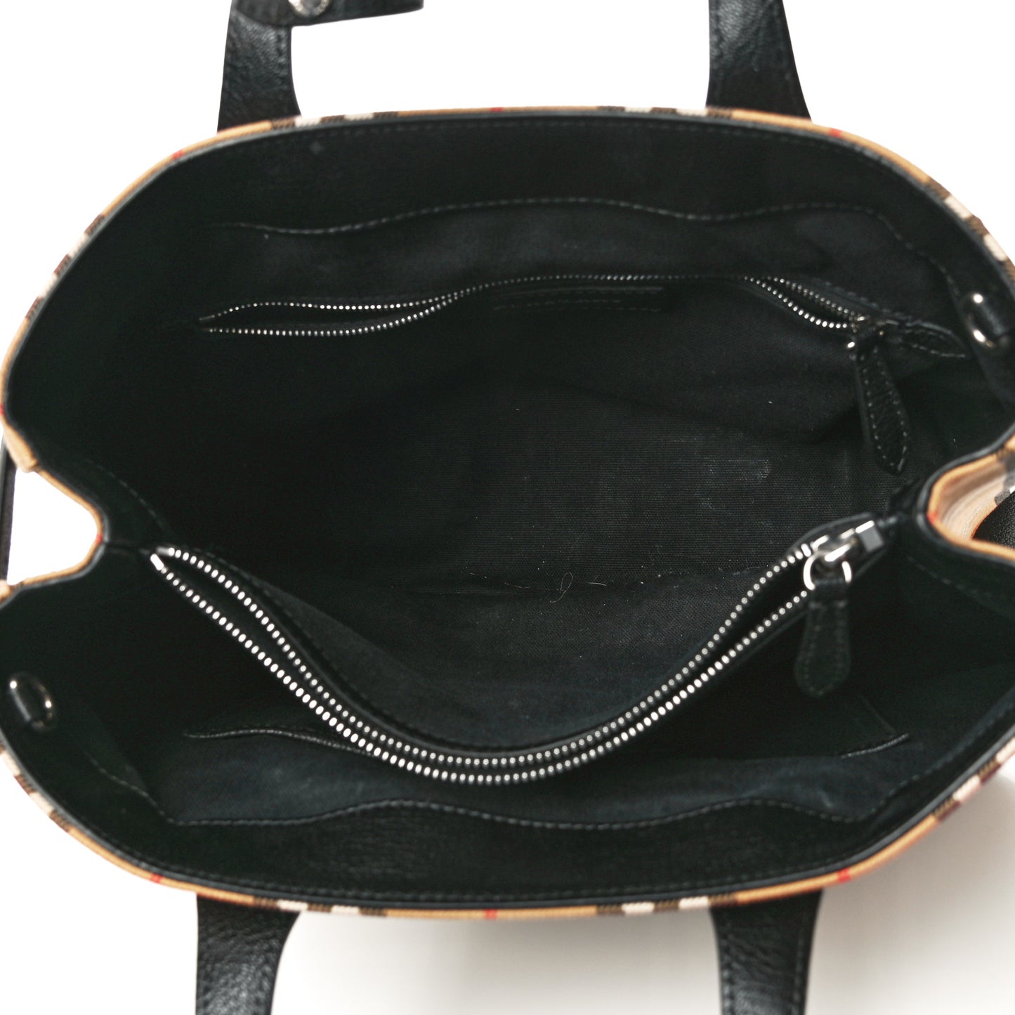 Goatskin Vintage Check Medium Banner Tote Black