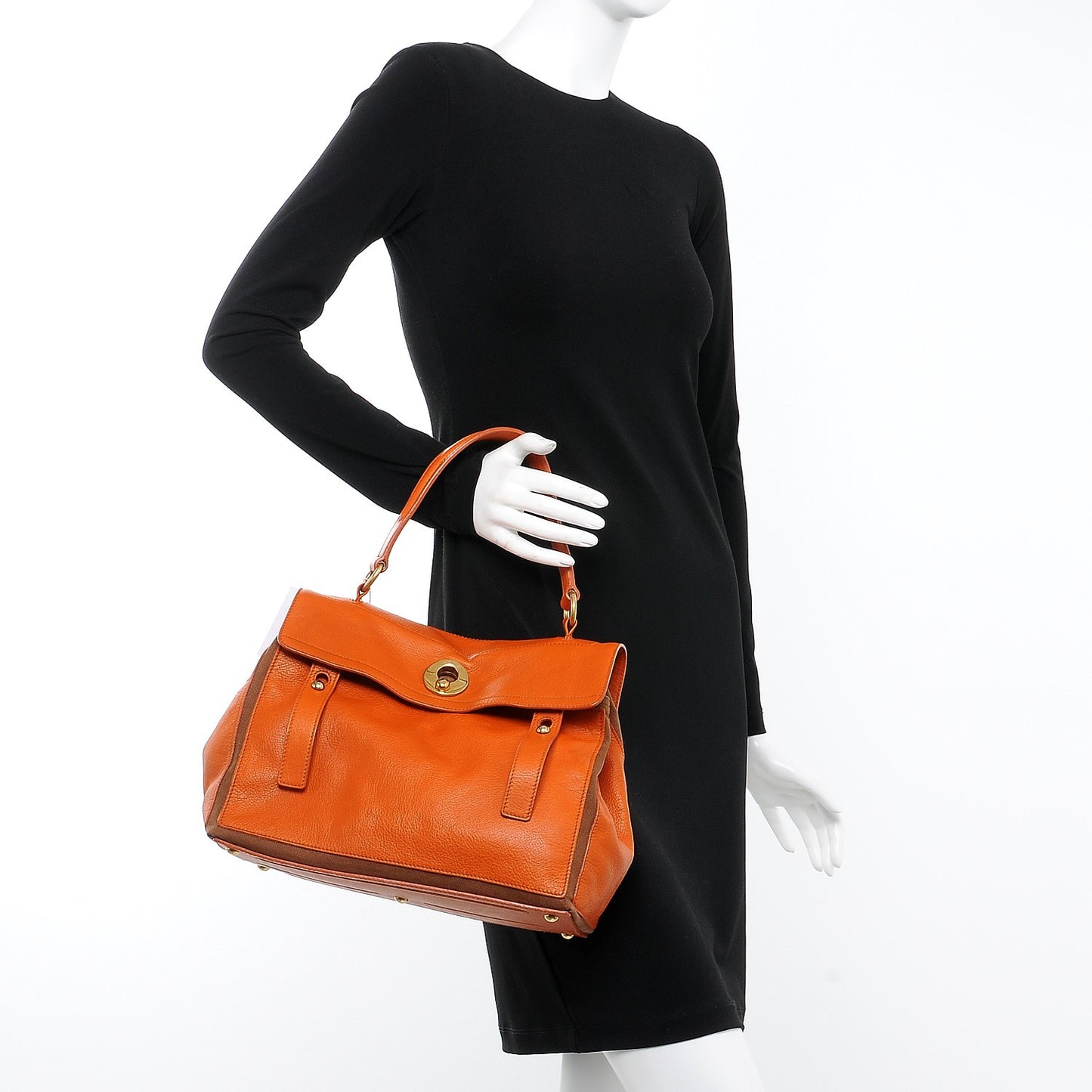 Calfskin Canvas Small Muse Two Orange