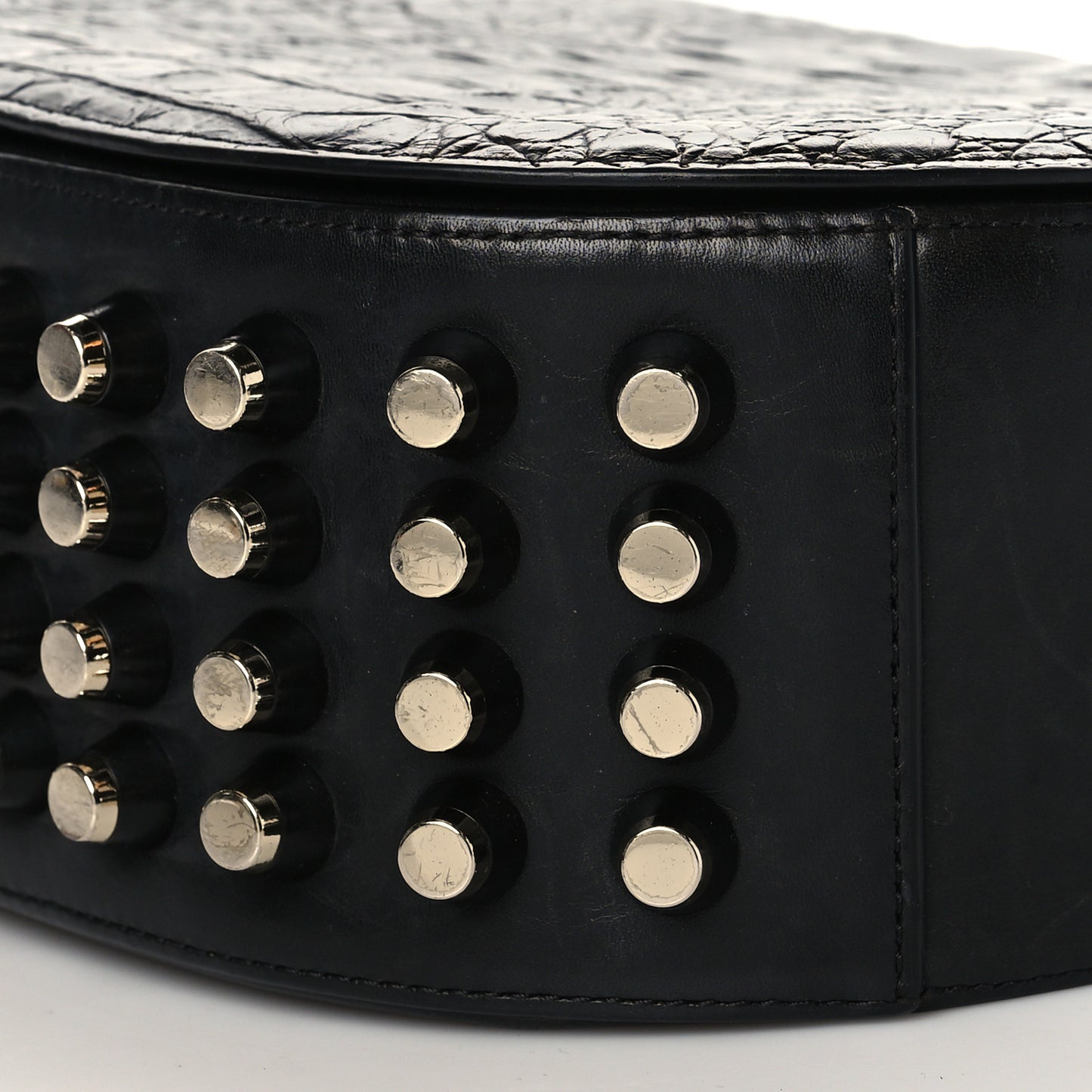 Calfskin Crocodile Embossed Small Lia Sling Black Pale Gold Hardware