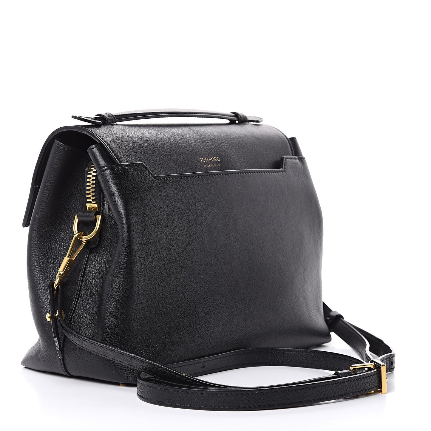 Calfskin Medium Leonica Padlock Satchel Bag Black